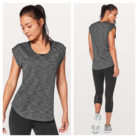 Lululemon Sweat Times Short Sleeve 4 Heathered Black - Picture 1 of 16
